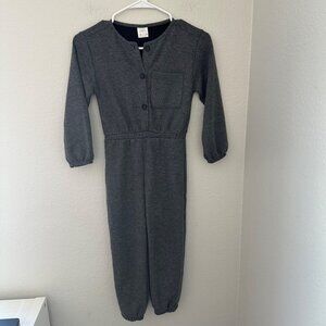 Zara Girls Ribbed Jumpsuit Crew Neck Long Sleeve Tapered Leg Minimalist Gray 9 N